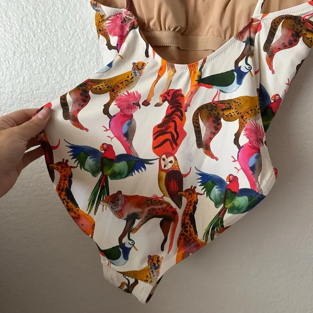 J. Crew Ratti Animal Ballet Print Scoop Neck One Piece Swimsuit Size 8